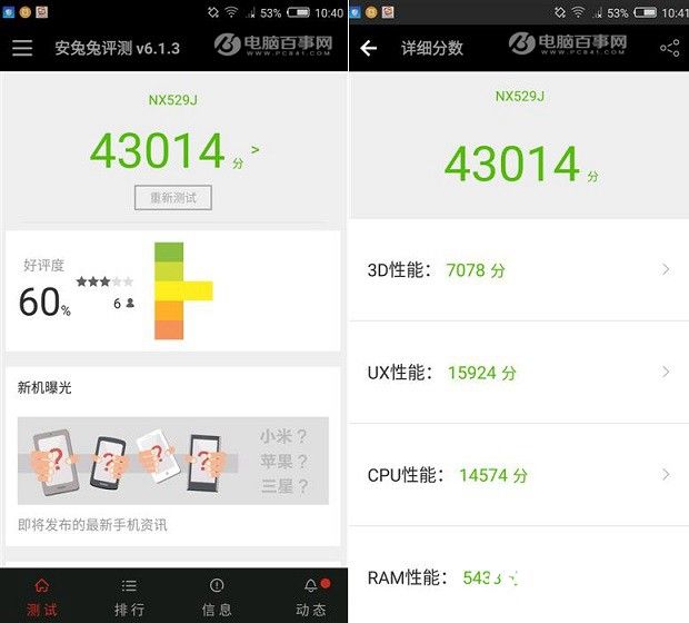 nubia Z11 mini跑分多少 安兔兔性能測試