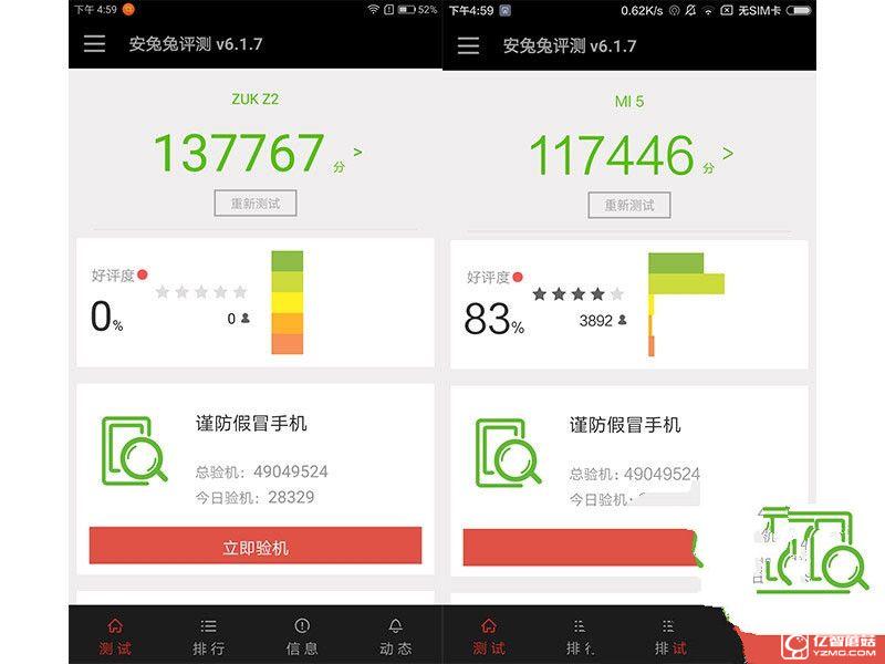 聯想ZUK Z2小米5對比評測
