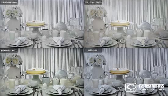 四款65智能電視畫質對比