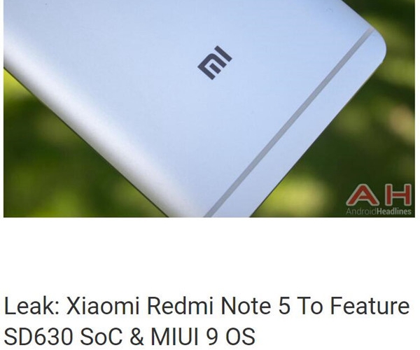 紅米Note5配置曝光：驍龍630+MIUI9系統