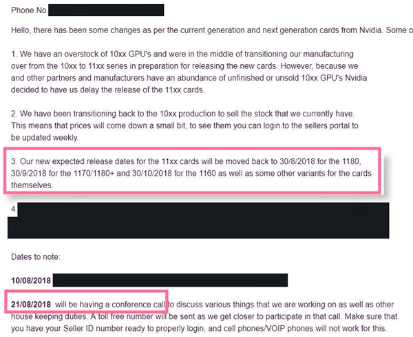 AIC郵件泄露NVIDIA 11系顯卡8月發(fā)布：GTX1180率先上市