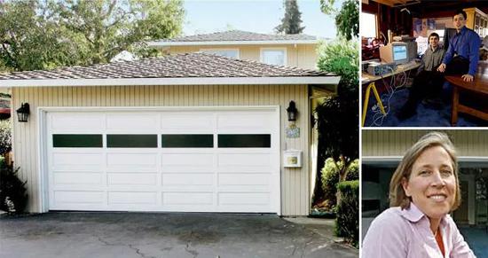 (左邊是谷歌當年成立時的車庫辦公室,右上角是當時的兩名創始人,右下角是沃西基)